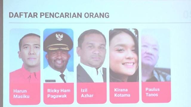 Daftar Pencarian Orang (DPO) yang dirilis KPK saat memberikan keterangan pers tentang kinerja KPK bidang penindakan pada Semester I-2022 di gedung KPK, Jakarta, Senin (22/8/2022). Foto: Hafidz Mubarak A/Antara Foto