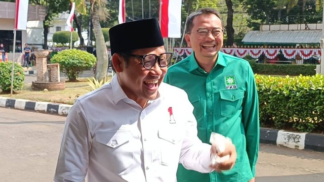 Ketua Umum PKB Muhaimin Iskandar tiba di Museum Proklamasi, Jakarta, Minggu (13/8/2023).  Foto: Hedi/kumparan