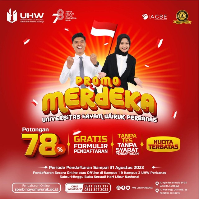 Promo HUT RI, UHW Perbanas Surabaya Diskon 78% Biaya Kuliah Semua Prodi