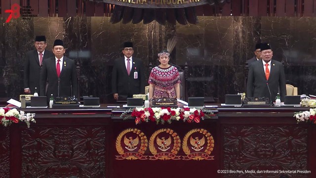 Ketua DPR Puan Maharani menghadiri Sidang Tahunan MPR dan Sidang Bersama DPR-DPD Tahun 2023 di Gedung Nusantara, Kompleks Parlemen, Senayan, Jakarta, Rabu (16/8/2023). Foto: Youtube/Sekretariat Presiden