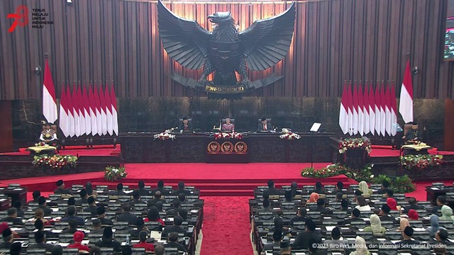 Sidang Tahunan MPR 2023 di Gedung Nusantara, Kompleks Parlemen, Senayan, Jakarta, Rabu (16/8/2023). Foto: Youtube/Sekretariat Presiden