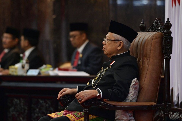 Wakil Presiden Ma'ruf Amin menghadiri Rapat Paripurna Pembukaan Masa Persidangan I DPR RI Tahun Sidang 2023-2024, di Gedung Nusantara, Jakarta Pusat, Rabu (16/08/2023). Foto: Setwapres