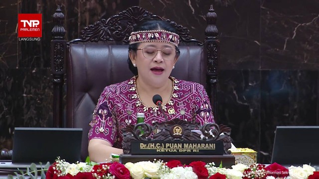 Ketua DPR RI Puan Maharani di Gedung Nusantara, Kompleks Parlemen, Senayan, Jakarta, Rabu (16/8/2023). Foto: Youtube/Sekretariat Presiden