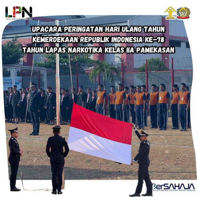 Pelaksanaan Upacara Peringatan HUT RI Ke-78 Tahun Lapas Narkotika Kelas IIA Pamekasan, Kamis (17/08/2023) Pagi (Foto: Humas Lapas Narkotika Pamekasan)