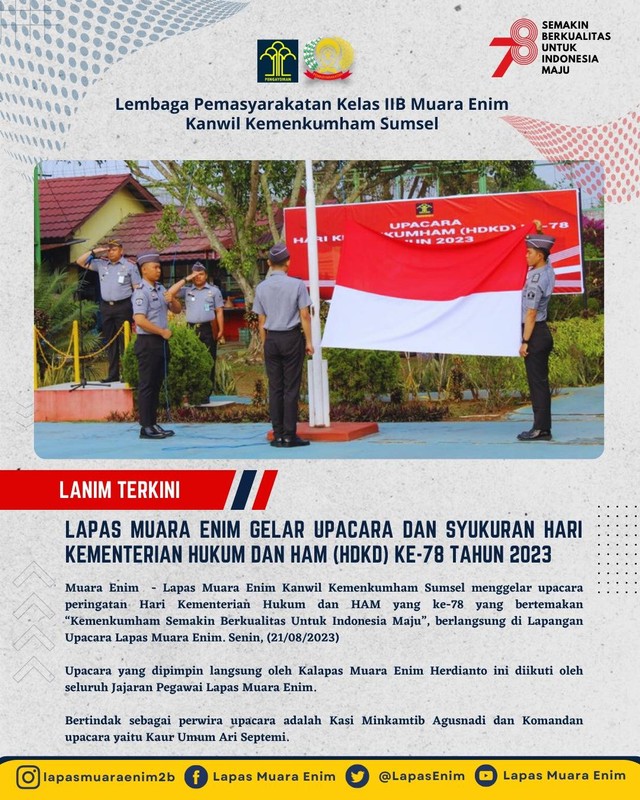 Lapas Muara Enim Gelar Upacara Dan Syukuran Hari Kementerian Hukum Dan ...