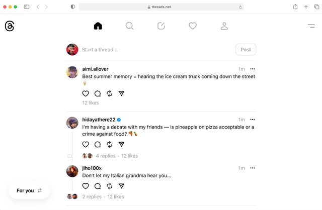 Tampilan Threads versi website. Foto: Meta