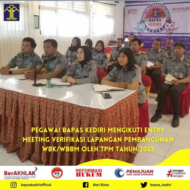 Pegawai Bapas Kediri mengikuti Entry Meeting Verifikasi Lapangan Pembangunan WBK/WBBM oleh TPM Tahun 2023. (Foto:HumasBapasKediri)