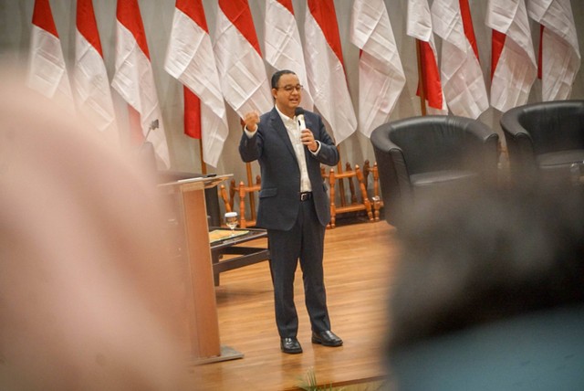 Bacapres Anies Baswedan menghadiri Kuliah Kebangsaan di FISIP Universitas Indonesia, Selasa (29/8/2023). Foto: Jamal Ramadhan/kumparan