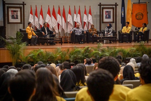 Bacapres Anies Baswedan menghadiri Kuliah Kebangsaan di FISIP Universitas Indonesia, Selasa (29/8/2023). Foto: Jamal Ramadhan/kumparan