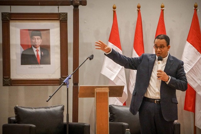 Bacapres Anies Baswedan menghadiri Kuliah Kebangsaan di FISIP Universitas Indonesia, Selasa (29/8/2023). Foto: Jamal Ramadhan/kumparan