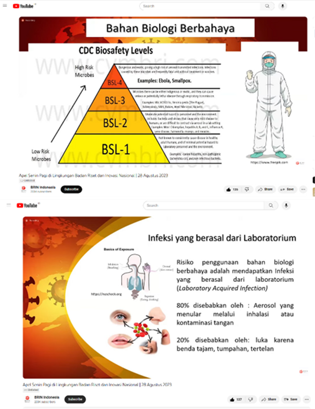 Gambar: Paparan presentasi disampaikan oleh Dr. Ratih Asmana Ningrum, Ketua Komite Manajemen Biorisiko BRINpada kegiatan Apel Pagi BRIN melalui zoom. (Sumber dok. Foto pribadi).