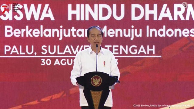 Presiden Jokowi saat Pembukaan Mahasabha XIII KMHDI 2023 di Palu, Rabu (30/8/2023). Foto: Youtube/Sekretariat Presiden