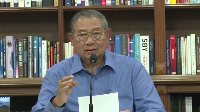 Ketua Majelis Tinggi Demokrat Susilo Bambang Yudhoyono (SBY) memberikan keterangan hasil rapat Majelis Tinggi Partai Demokrat, Jumat (1/9/2023). Foto: YouTube