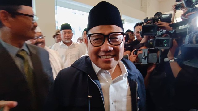 Ketua Umum PKB, Muhaimin Iskandar atau Cak Imin tiba di acara deklarasi Capres-cawapres Anies Baswedan dengan Muhaimin Iskandar di Hotel Majapahit, Surabaya, Sabtu (2/9/2023). Foto: Farusma Okta Verdian/kumparan