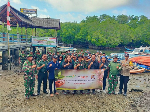 QNET bersama Kodim 1611 Badung kembali lanjutkan upaya pelestarian hutan mangrove di Bali.