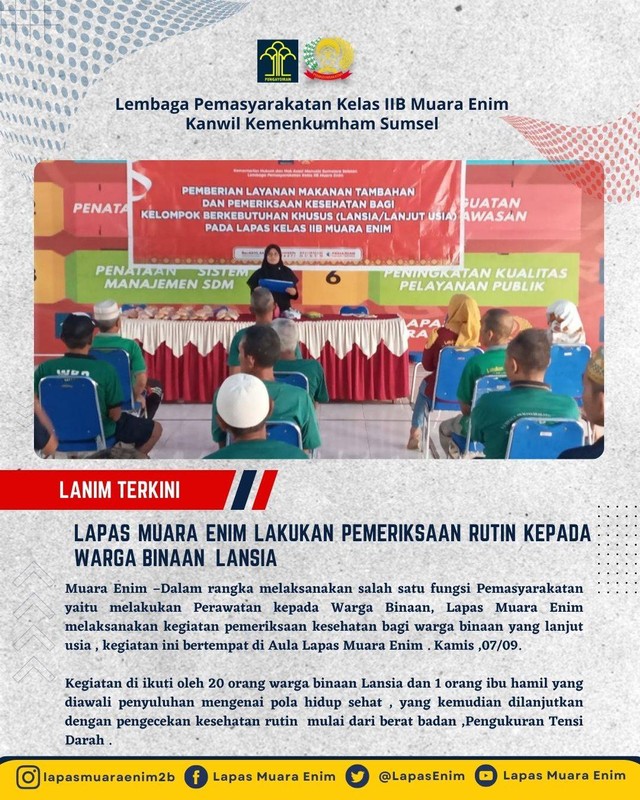 Lapas Muara Enim Lakukan Pemeriksan Kesehatan Kepada WBP Yang Lanjut ...