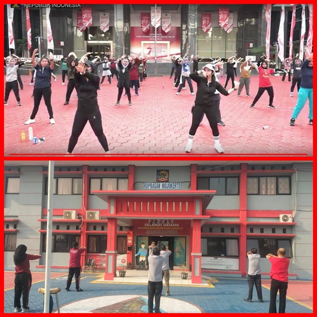 Rupbasan Mojokerto Giatkan Senam Aerobic Zumba Virtual Bersama Kemenkumham RI (Foto:HumasRupMoker)