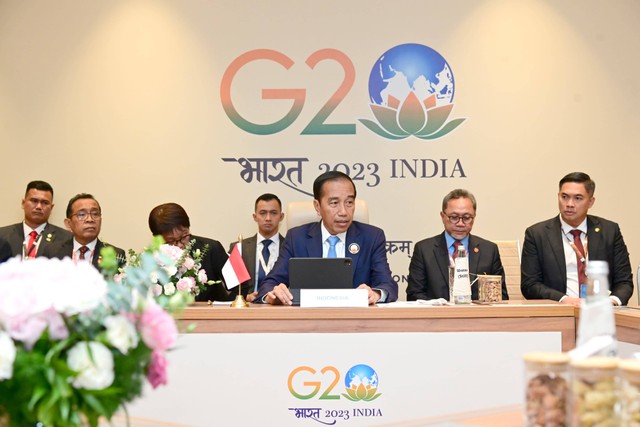 Presiden Jokowi memimpin MIKTA Leaders' Gathering ke-1 di KTT G20 di India, Sabtu (9/9/2023). Foto: Muchlis Jr/Biro Pers Sekretariat Presiden