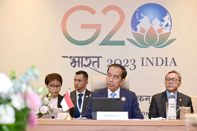 Presiden Jokowi memimpin MIKTA Leaders' Gathering ke-1 di KTT G20 di India, Sabtu (9/9/2023). Foto: Muchlis Jr/Biro Pers Sekretariat Presiden