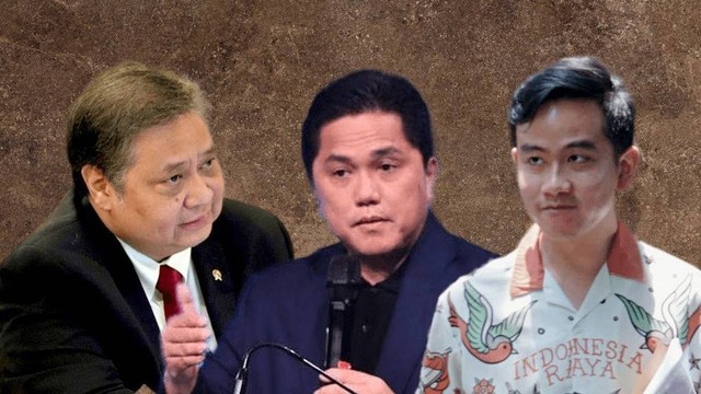 Airlangga Hartarto, Erick Thohir dan Gibran. Foto: Kemenko Perekonomian/PSSI/kumparan