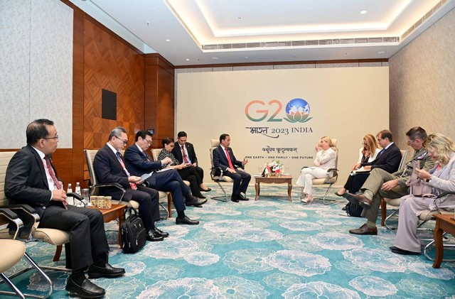Mendag RI Zulkifli Hasan turut mendampingi Presiden RI Joko Widodo dalam pertemuan bilateral dengan Perdana Menteri Italia Giorgia Meloni, Minggu (10/9/2023) di New Delhi, India. Foto: Kemendag