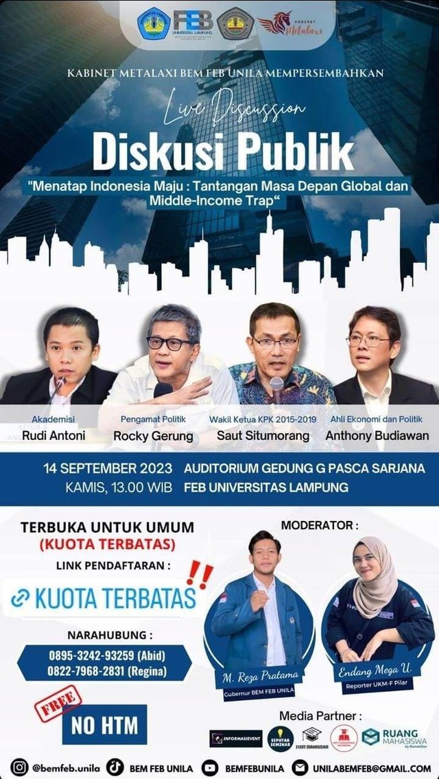 Pamflet Diskusi Publik BEM FEB Unila. | Foto: Ist