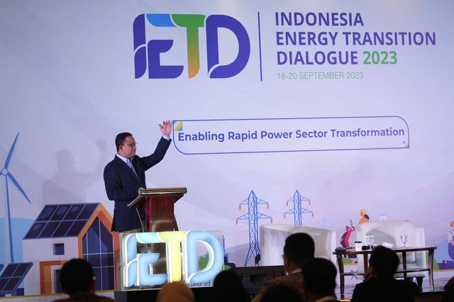 Bacapres Anies Baswedan menjadi narasumber dalam acara bertajuk 'Indonesia Energy Transition Dialogue 2023' di Jakarta Selatan, Senin (18/9/20230. Foto: Dok. Istimewa