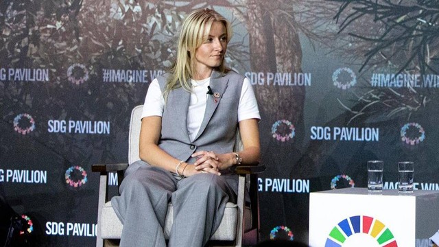 Leah Williamson saat hadir di sidang umum PBB pada Selasa (18/9). Foto: @leahwilliamsonn