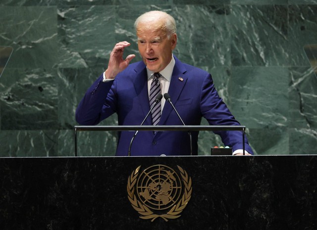 Presiden AS Joe Biden berpidato pada Sesi Majelis Umum PBB ke-78 di New York City, AS, 19 September 2023.  Foto: Mike Segar/REUTERS