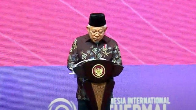 Wakil Presiden RI Ma'ruf Amin dalam pembukaan The 9th Indonesia International Geothermal Convention & Exhibition 2023 di Jakarta Convention Center (JCC), Rabu (20/9/2023). Foto: Dok. Istimewa