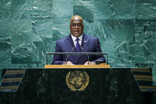 Presiden Kongo Felix-Antoine Tshisekedi Tshilombo berpidato di Majelis Umum PBB ke-78 di markas besar PBB di New York City pada 20 September 2023. Foto:  Leonardo Munoz / AFP