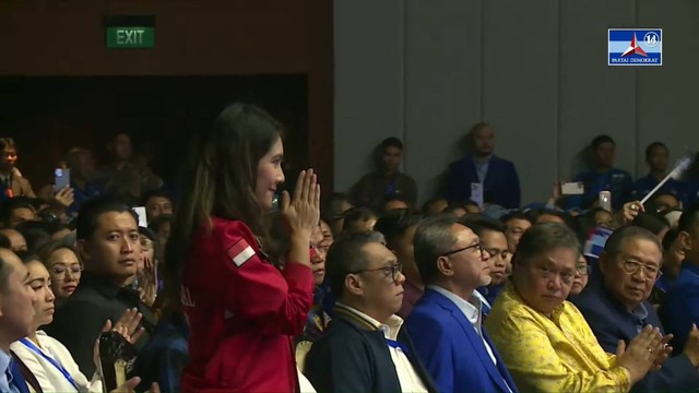 Sekjen Partai Solidaritas Indonesia (PSI) Isyana Bagoes Oka di Rapimnas Partai Demokrat di JCC Senayan, Kamis (21/9/2023). Foto: Youtube Partai Demokrat