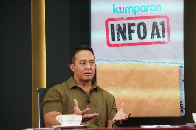 Wakil Ketua TPN Ganjar Pranowo, Andika Perkasa, pada program Info A1 kumparan. Foto: Iqbal Firdaus/kumparan