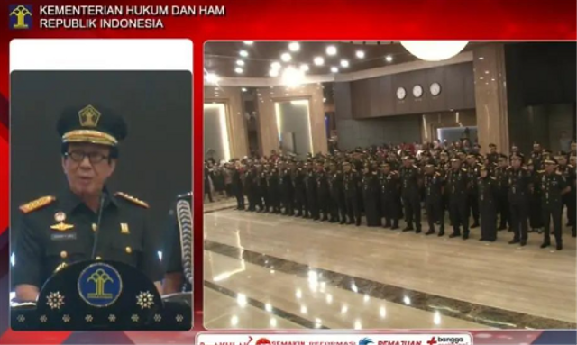 Pegawai Bapas Kediri mengikuti kegiatan Pelantikan dan pengambilan sumpah / janji jabatan pimpinan tinggi Pratama dan Fungsional Ahli Utama pada Kemenkumham RI (Foto:HumasBapasKediri)