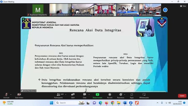 Rupbasan Mojokerto Ikuti Sosialisasi Keputusan Menteri Hukum dan HAM tentang Pembangunan Integritas (Foto:HumasRupMoker)