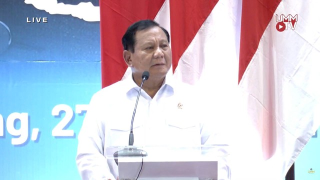 Menhan Prabowo Subianto di Universitas Muhammadiyah Malang. Foto:  Youtube/Universitas Muhammadiyah Malang