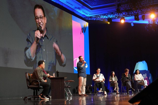 Bacapres Anies Baswedan menjadi pembicara dalam acara Youth Summit Ideafest 2023, di JCC, Jakarta, Sabtu (30/9/2023). Foto: Dok. Istimewa