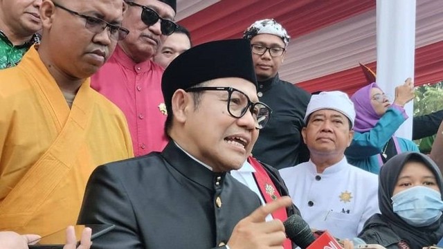 Ketum PKB sekaligus bacawapres Muhaimin Iskandar usai parade dan apel Pancasila Sakti di Tugu Proklamasi, Menteng, Minggu (1/10/2023). Foto: Annisa Thahira Madina/kumparan