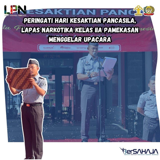 Lapas Narkotika Kelas IIA Pamekasan Kanwil Kemenkumham Jatim Gelar Upacara Peringatan Hari Kesaktian Pancasila bersama, Senin (02/10/2023) Pagi (Foto : Humas Lapas Narkotika Pamekasan)