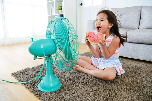 Ilustrasi anak berada di depan kipas angin. Foto: PR Image Factory/Shutterstock