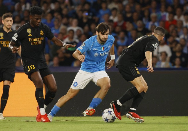 Pertandingan Liga Champions 2023/24 antara Napoli vs Real Madrid, Rabu (4/10) dini hari WIB. Foto: Ciro De Luca/REUTERS