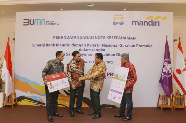  Bank Mandiri menandatangani kerja sama dengan Kwartir Nasional Gerakan Pramuka (Kwarnas) dalam pemanfaatan ekosistem digital. dok, Bank Mandiri