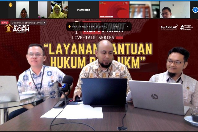 Tenaga Penyuluh Hukum Kemenkumham Aceh Sosialisasikan Bantuan Hukum Bagi Pelaku UKM pada webinar Layanan Bantuan Hukum bagi Pelaku UKM