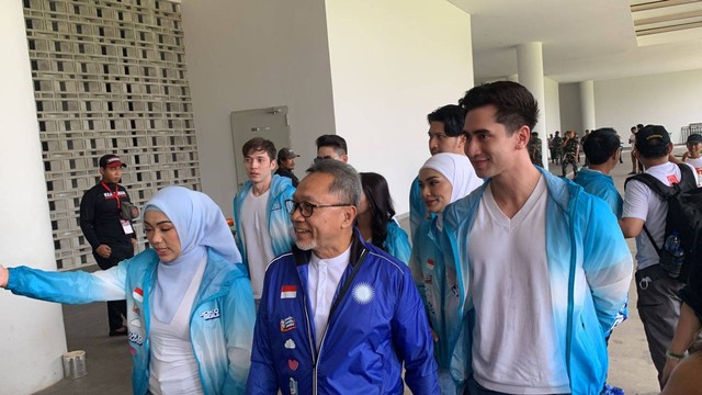 Ketua Umum PAN Zulkifli Hasan hadiri acara Rakernas Projo di Indonesia Arena, GBK, Jakarta, Sabtu (14/10/2023).  Foto: Luthfi Humam/kumparan