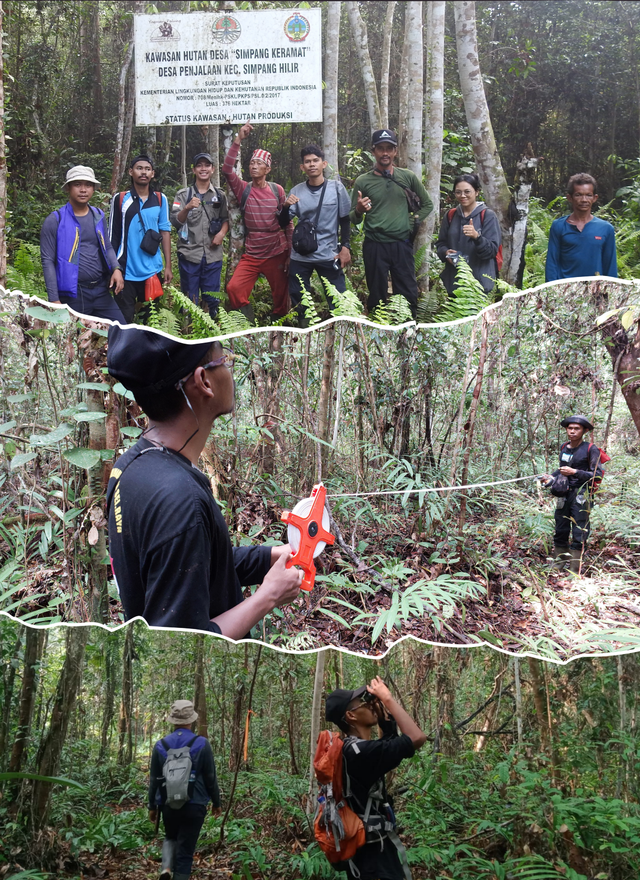  Saat melakukan survei di Hutan Desa Simpang Keramat Desa Penjalaan. (Foto dok. Egi, Erik, Gunawan | Yayasan Palung).