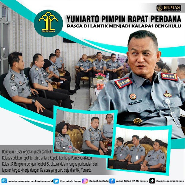 Yuniarto Pimpin Rapat Perdana Pasca dilantik menjadi Kalapas Bengkulu. Doc. Humas Lapas Bengkulu