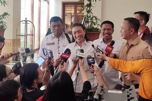 Wakil Ketua Umum Partai Gerindra Rahayu Saraswati Djojohadikusomo di tempat Rapimnas Gerindra, Jakarta, Senin (23/10/2023). Foto: Jamal Ramadhan/kumparan