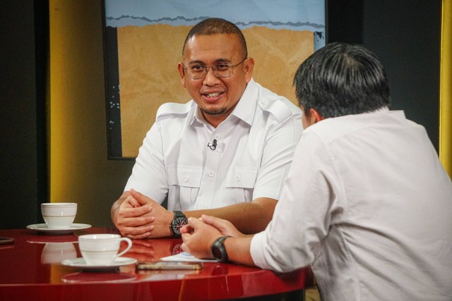 Ketua DPP Gerindra Andre Rosiade saat program talkshow Info A1 kumparan. Foto: Iqbal Firdaus/kumparan