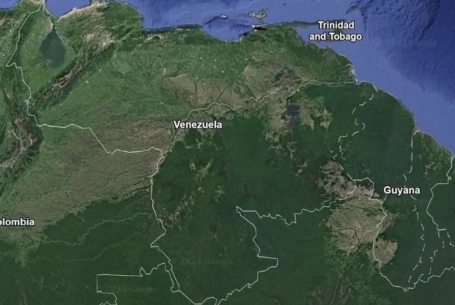 Peta wilayah Venezuela dan Gunaya. Foto: Google Earth