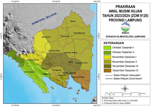 Badan Meteorologi Klimatologi dan Geofisika (BMKG) Stasiun Meteorologi Radin Inten II Lampung mengumumkan prakiraan hujan di Lampung. | Foto: Ist